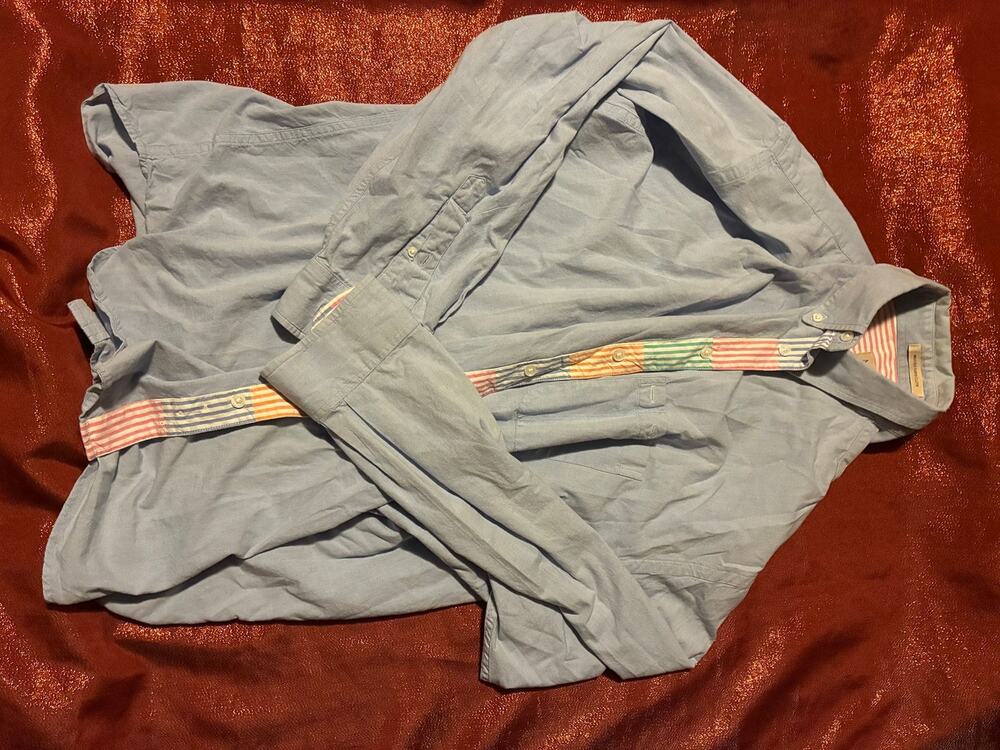 MINE Shirt Mens XXL Light Blue Long Sleeve Button Up Casual Oxford Striped Trim